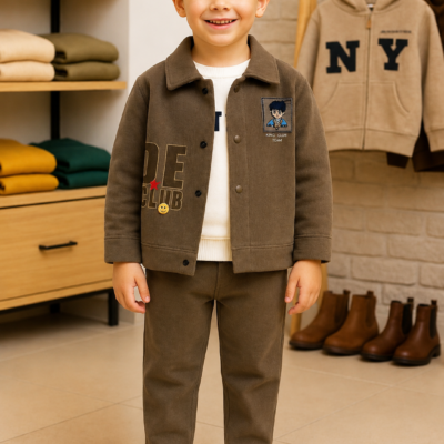 Little Explorer Kids Brown Jacket & Trouser Set