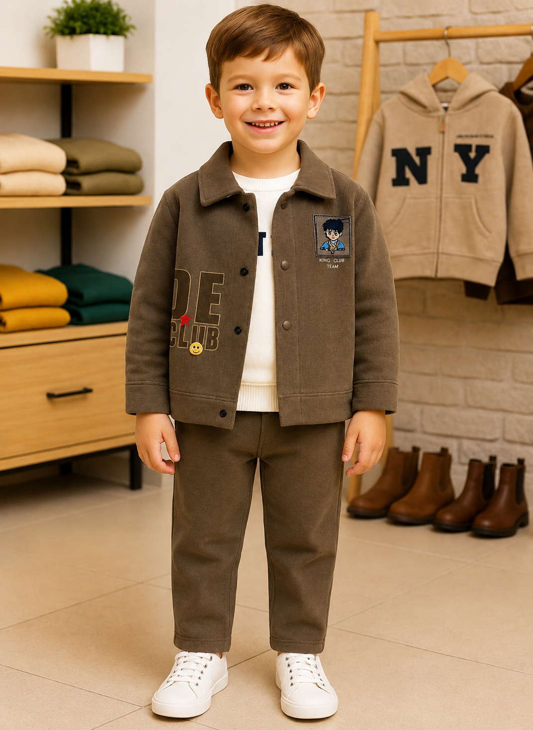 Little Explorer Kids Brown Jacket & Trouser Set