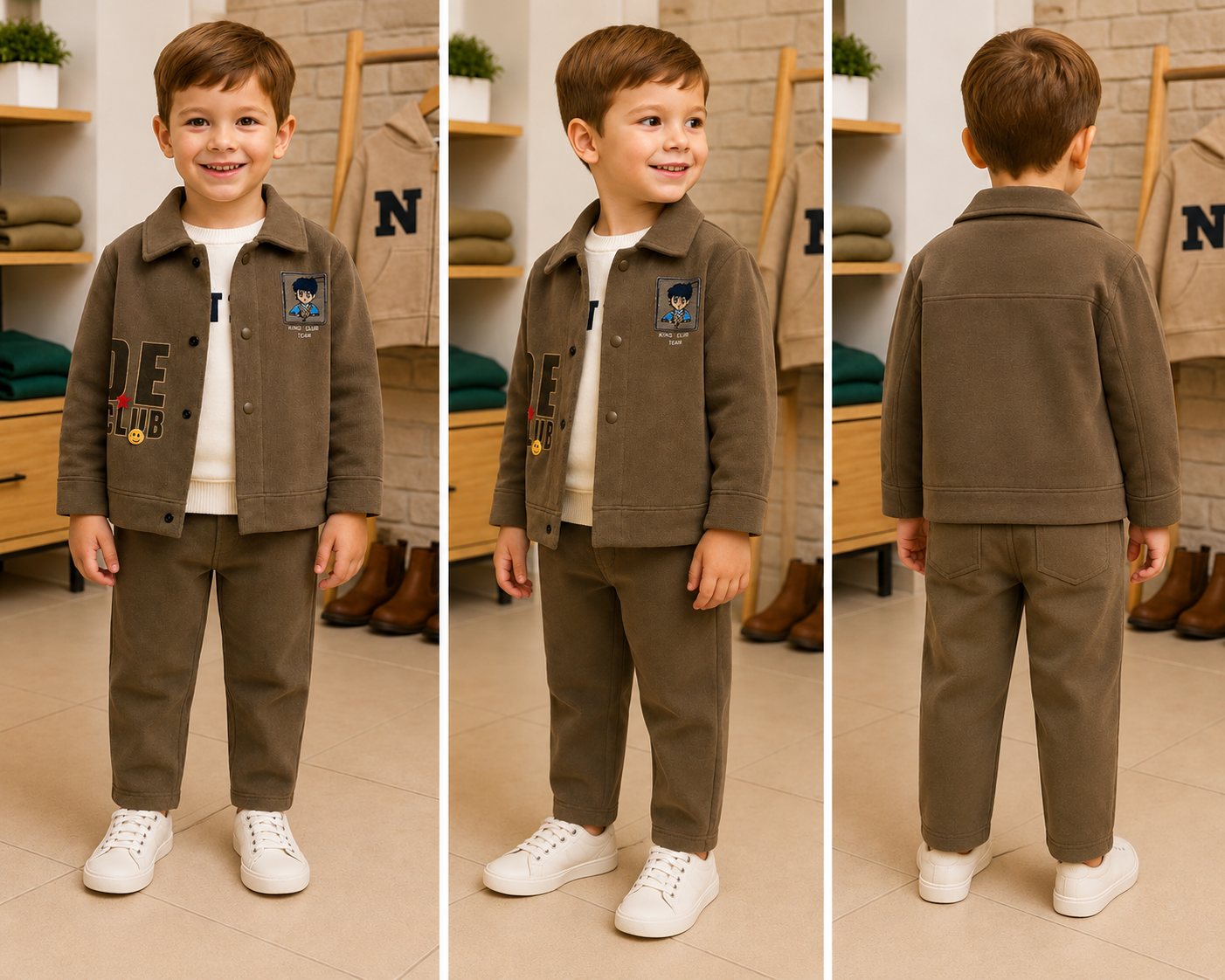 Little Explorer Kids Brown Jacket & Trouser Set - Image 2