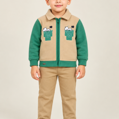 Little Explorer Kids Beige & Green Winter Jacket Set