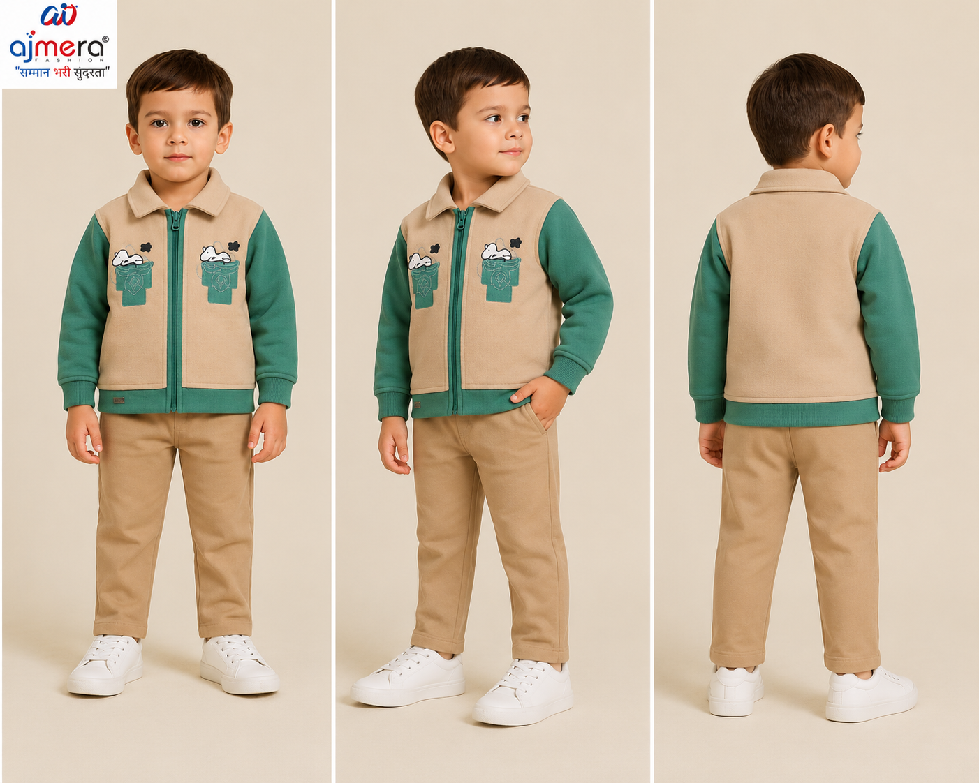 Little Explorer Kids Beige & Green Winter Jacket Set - Image 2