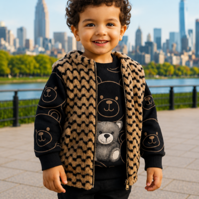 Cozy Bear Kids Black & Brown Winter Jacket Set