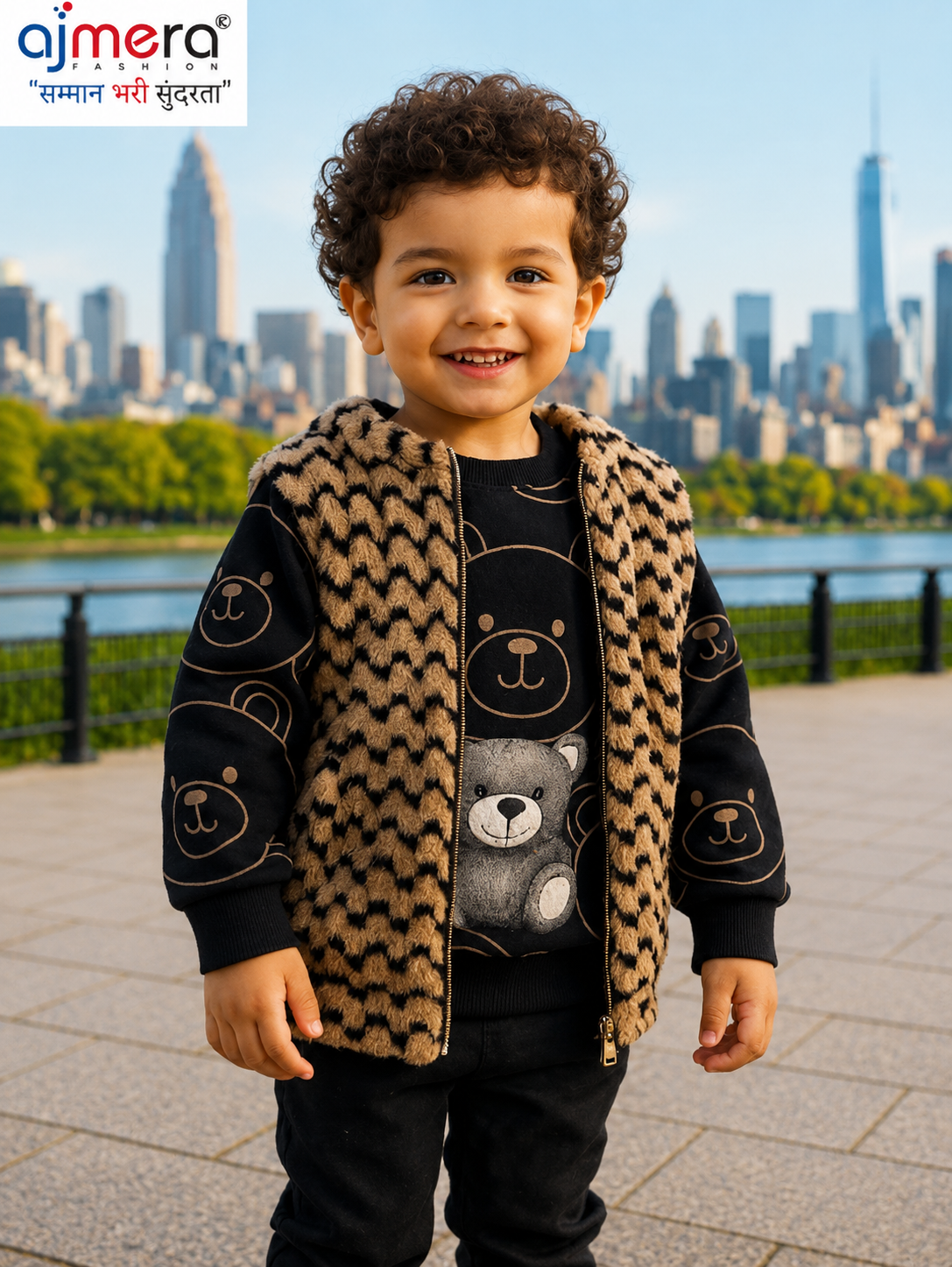 Cozy Bear Kids Black & Brown Winter Jacket Set