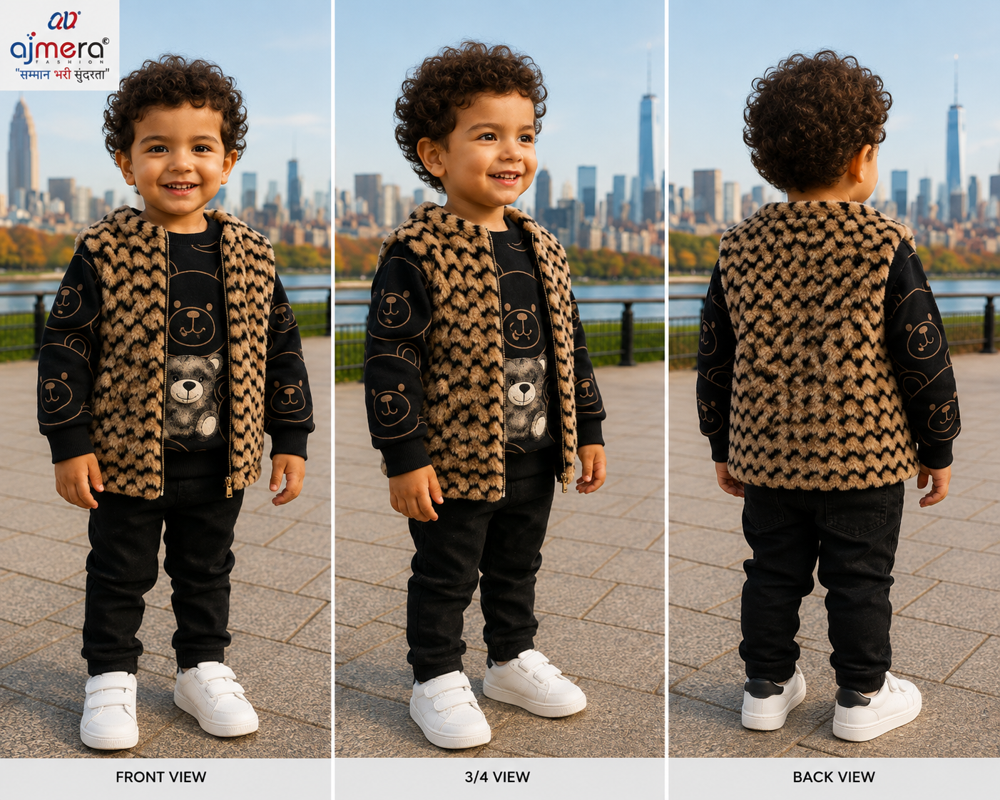 Cozy Bear Kids Black & Brown Winter Jacket Set - Image 2