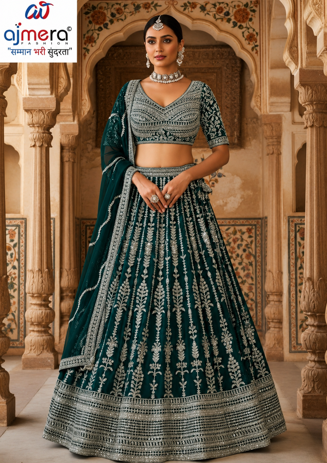 Designer Embroidered Emerald Green Lehenga Choli with Dupatta