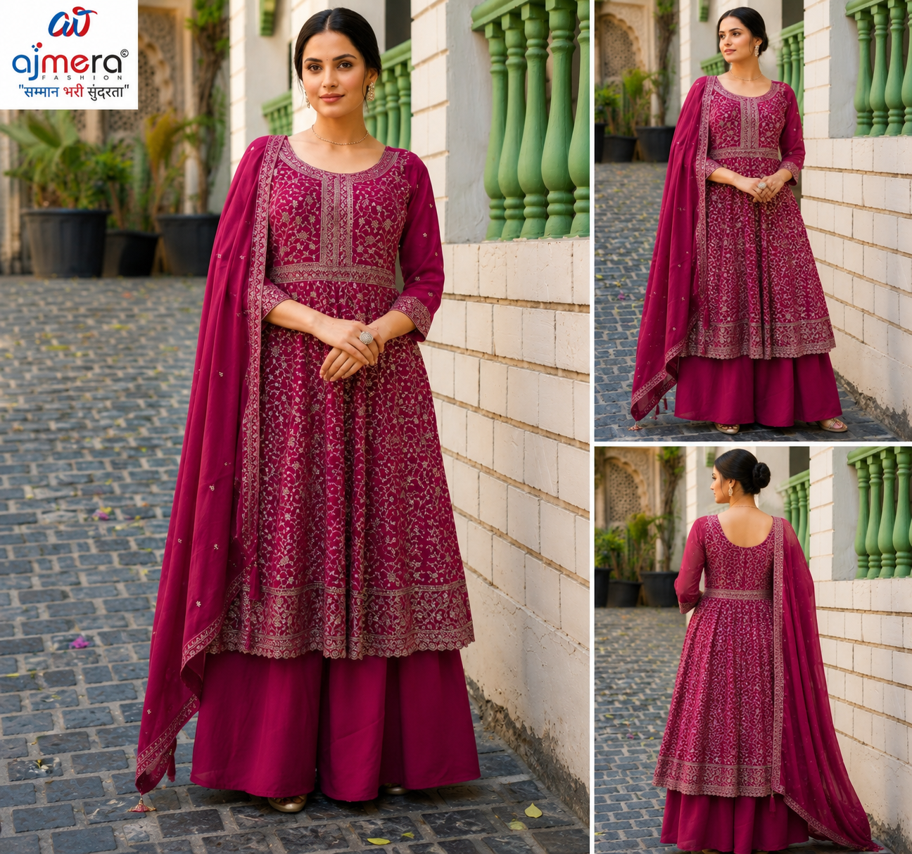 Designer Magenta Embroidered Anarkali Suit Set with Dupatta - Image 2