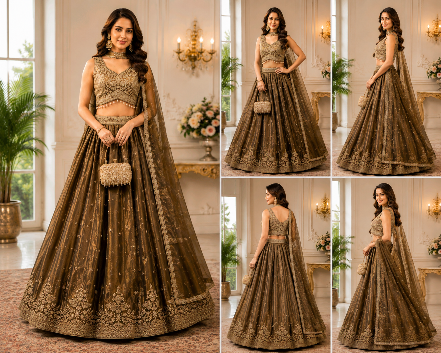 Chocolate Brown Designer Embroidered Lehenga Choli with Dupatta - Image 2