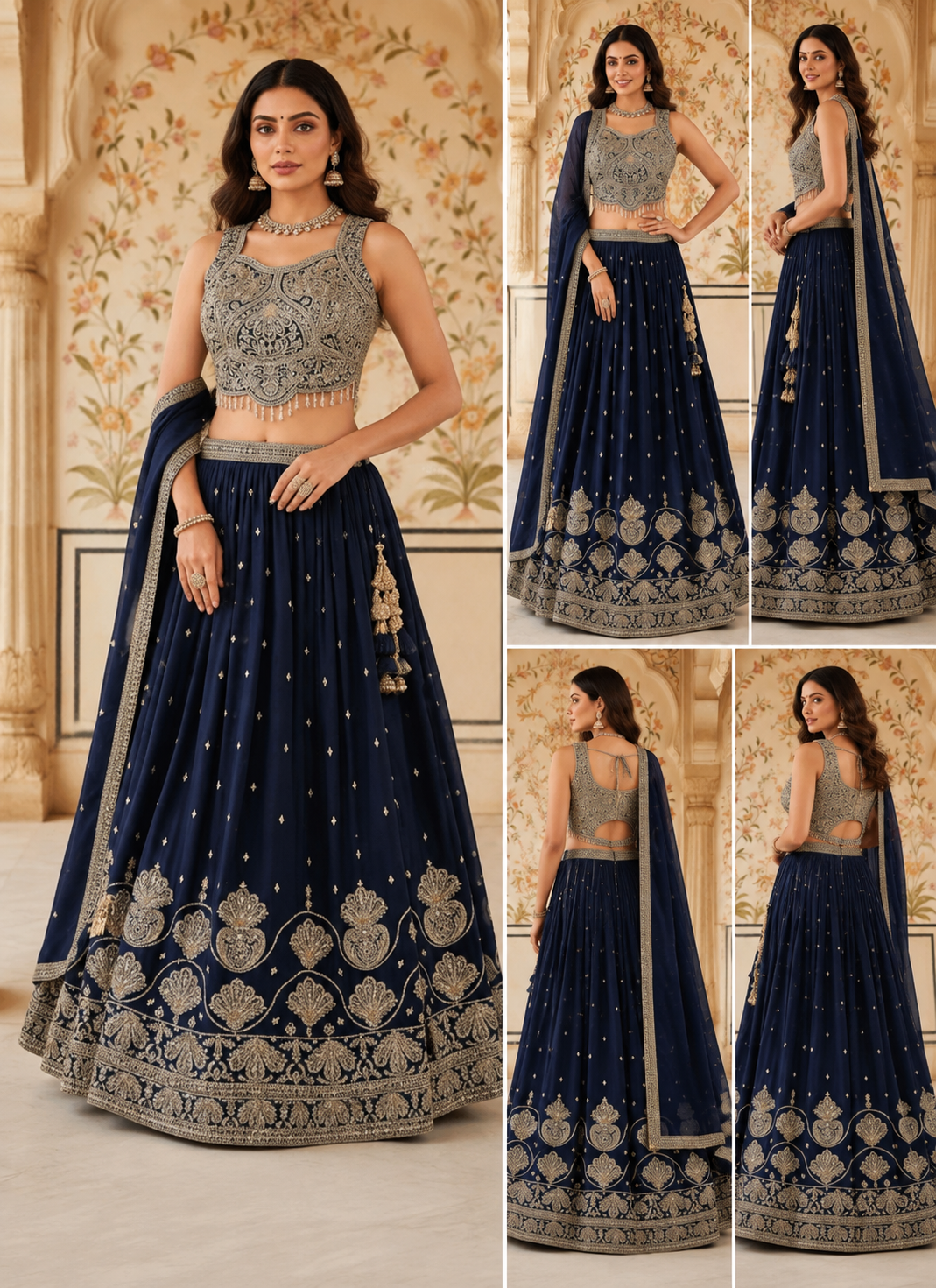 Navy Blue Silver Embroidered Designer Lehenga Choli - Image 2