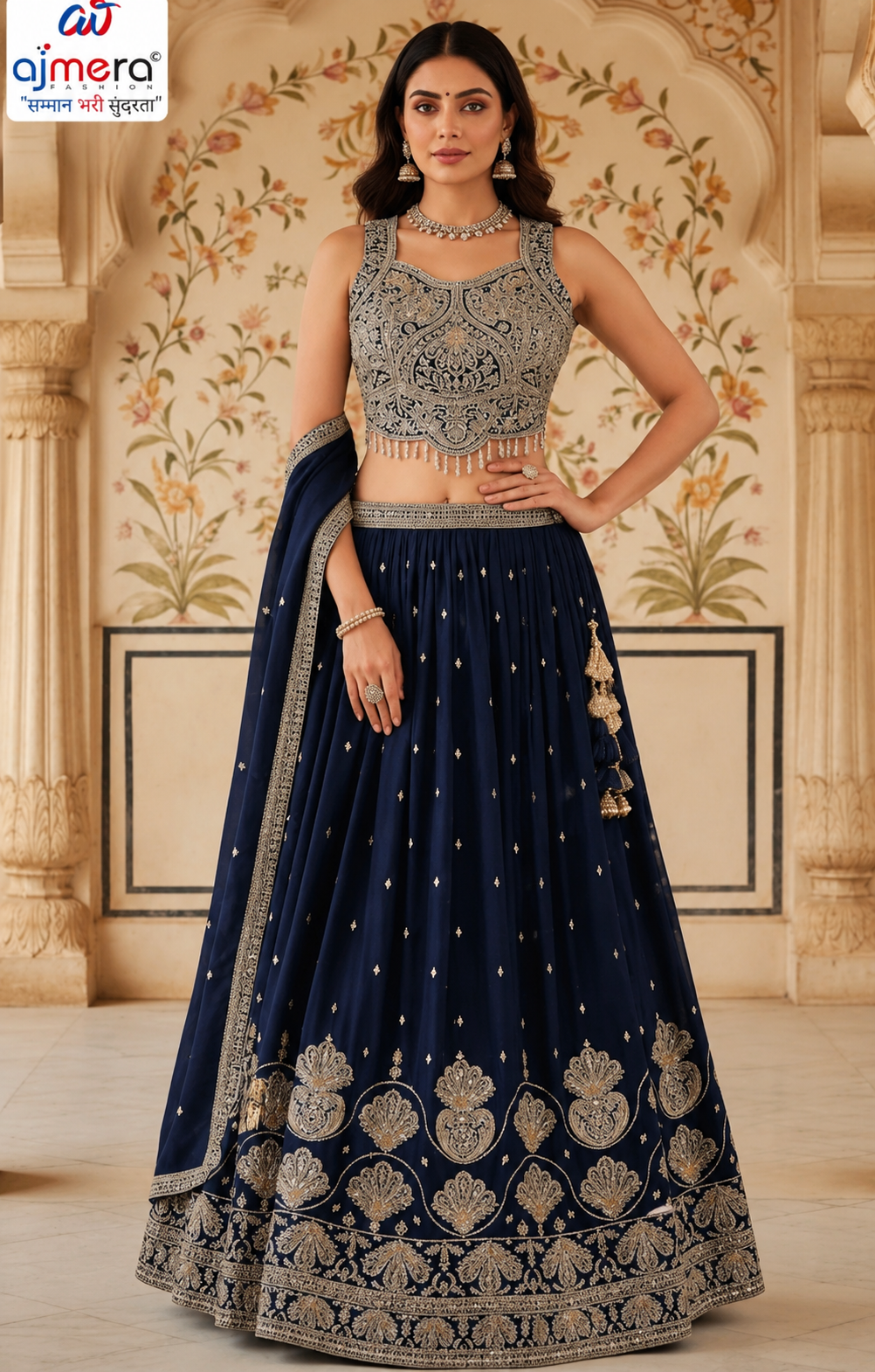 Navy Blue Silver Embroidered Designer Lehenga Choli