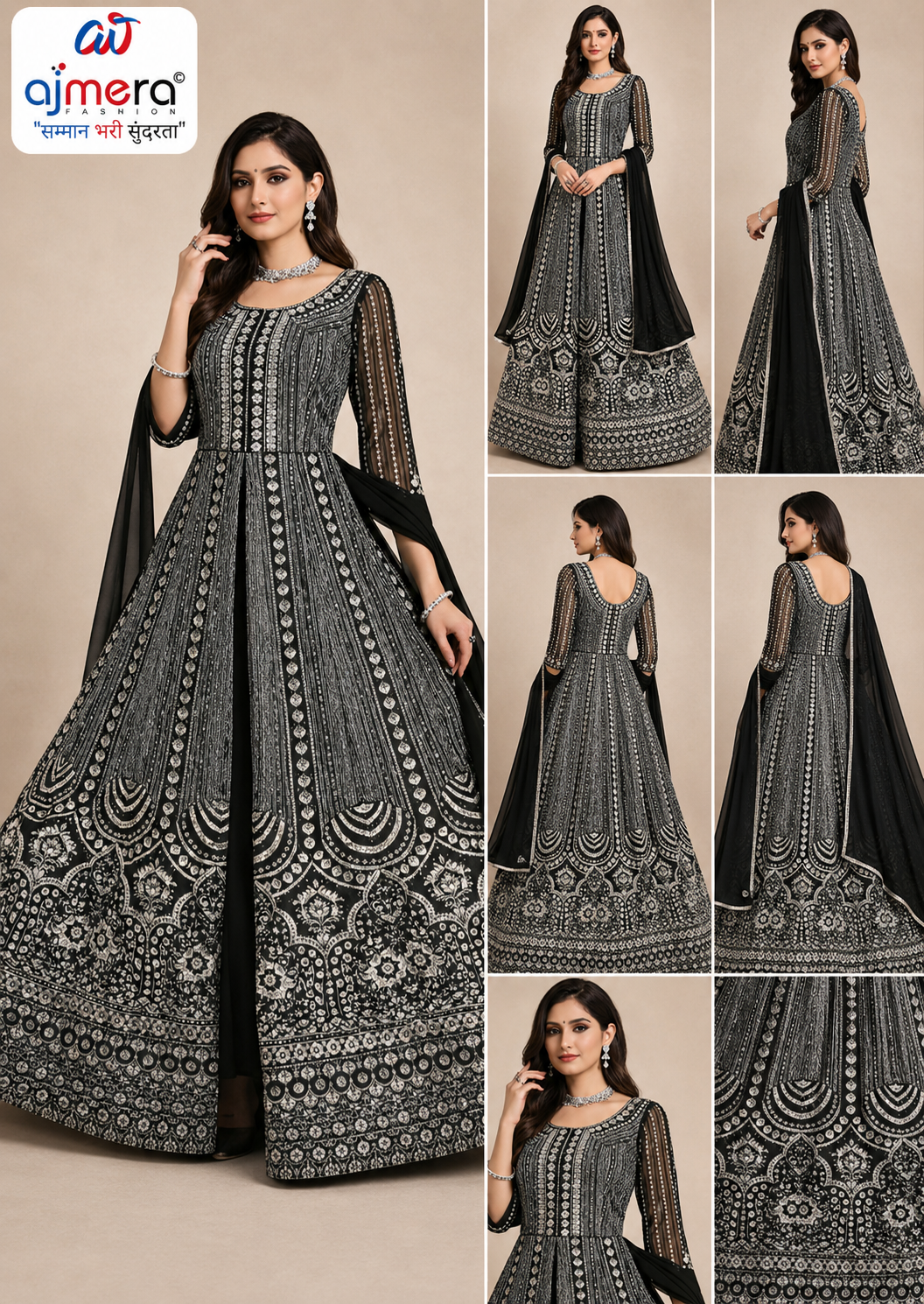 Black & Silver Embroidered Designer Anarkali Gown - Image 2