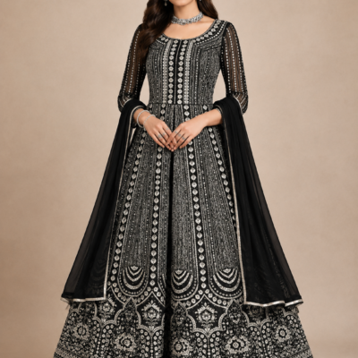 Black & Silver Embroidered Designer Anarkali Gown