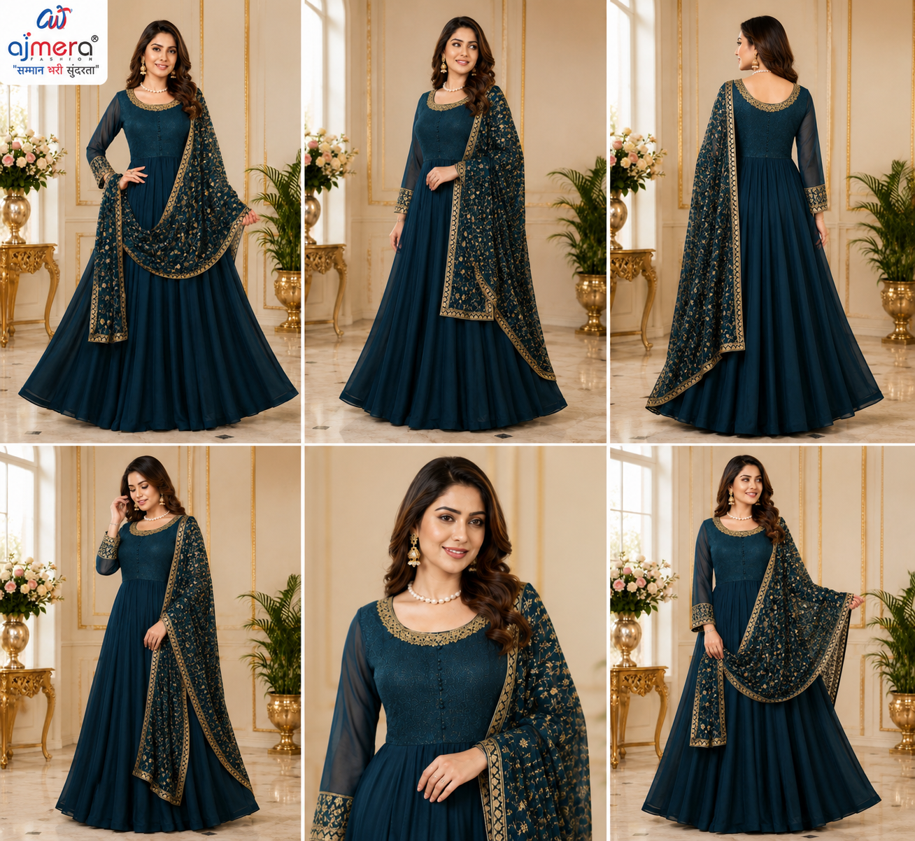 eal Blue Embroidered Anarkali Suit with Designer - Image 2