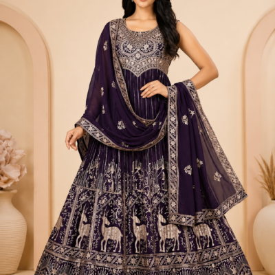 Royal Purple Embroidered Anarkali Suit with Dupatta