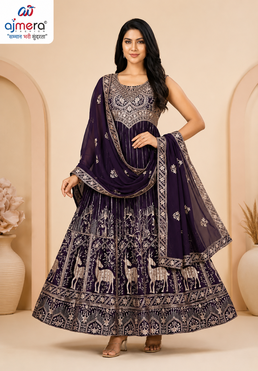 Royal Purple Embroidered Anarkali Suit with Dupatta