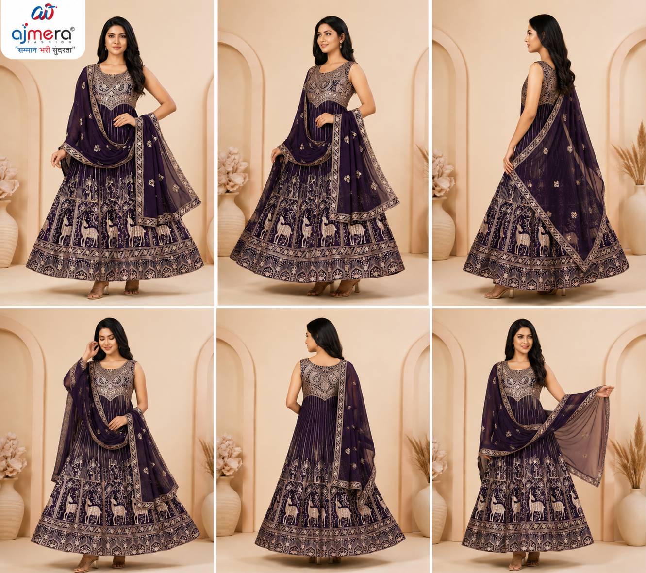 Royal Purple Embroidered Anarkali Suit with Dupatta - Image 2