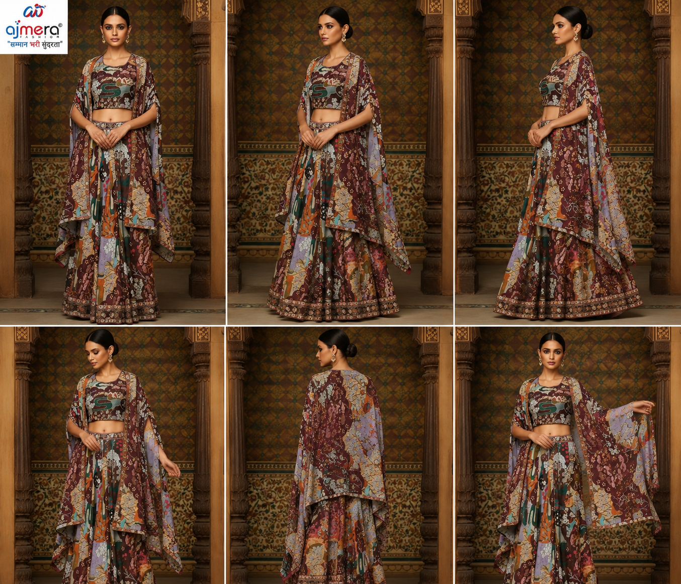 Multicolor Floral Printed Lehenga Set with Cape Dupatta - Image 2