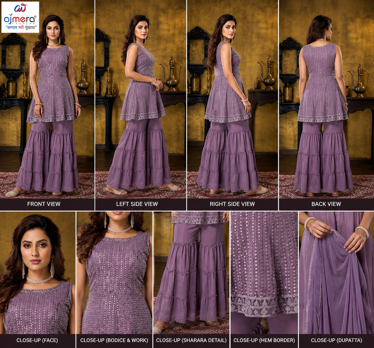 Lavender Embroidered Sharara Suit Set - Image 2