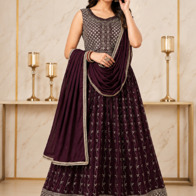 Wine & Silver Embroidered Designer Anarkali Suit