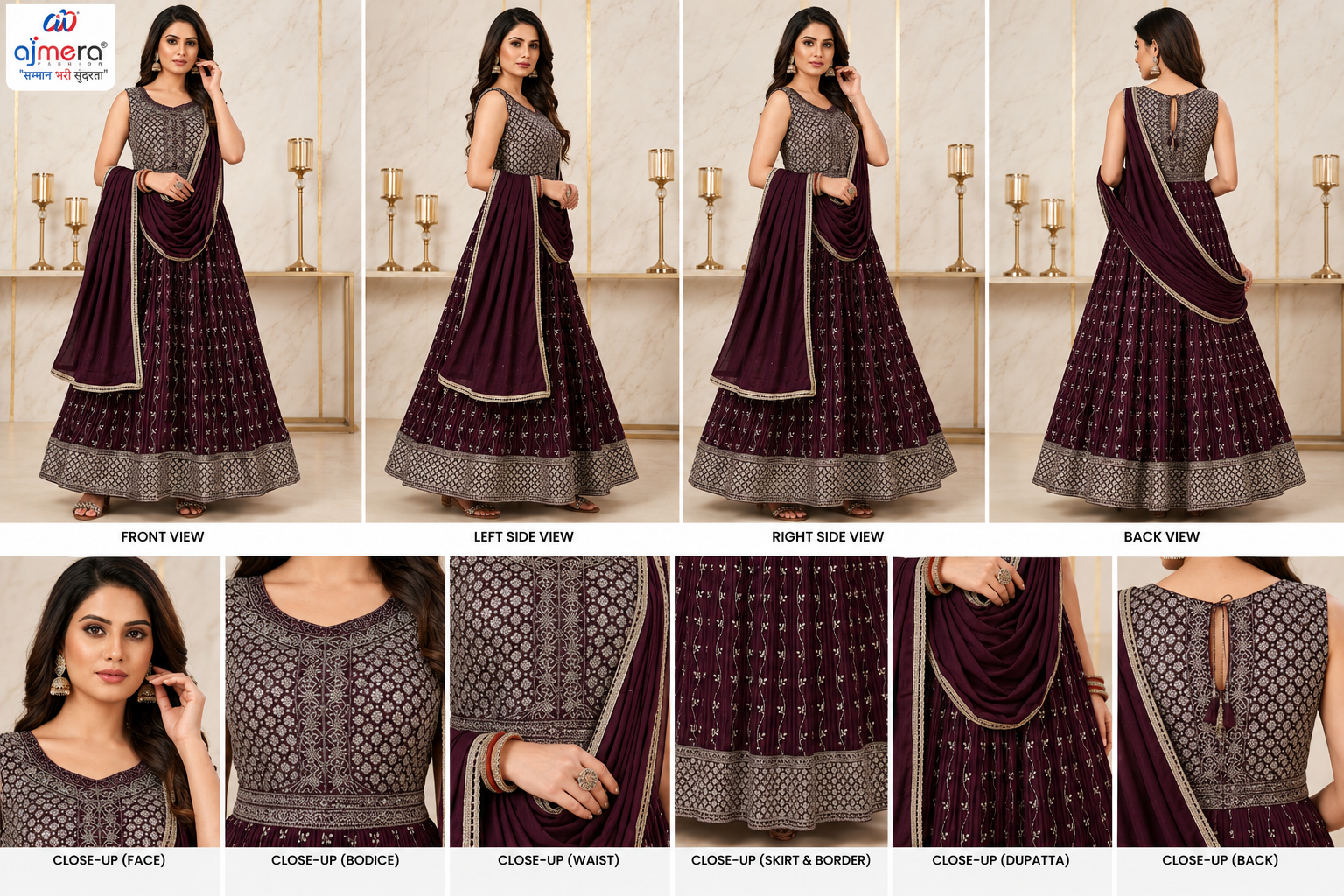 Wine & Silver Embroidered Designer Anarkali Suit - Image 2