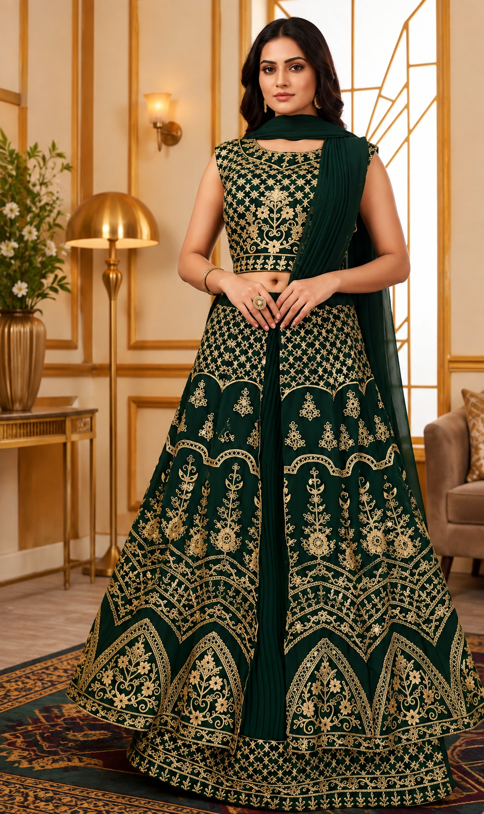 Emerald Green & Gold Embroidered Designer Anarkali Suit