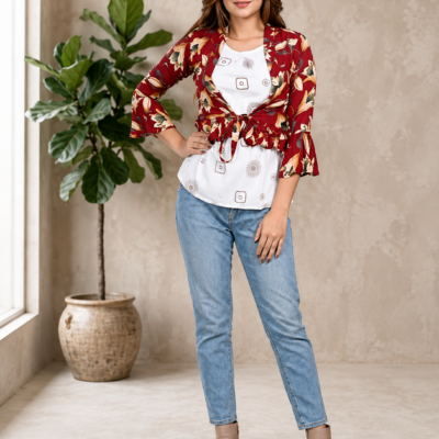 Ajmera Women’s Red Floral Printed Shrug Top