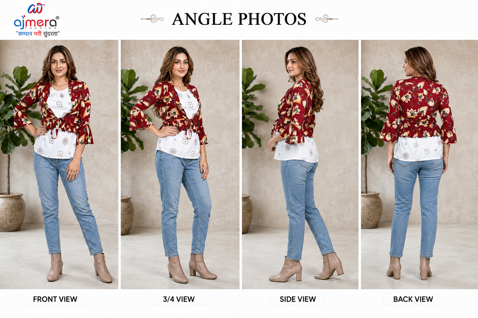 Ajmera Women’s Red Floral Printed Shrug Top - Image 2