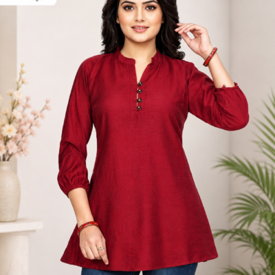 Ajmera Women’s Maroon Solid A-Line Kurti Top