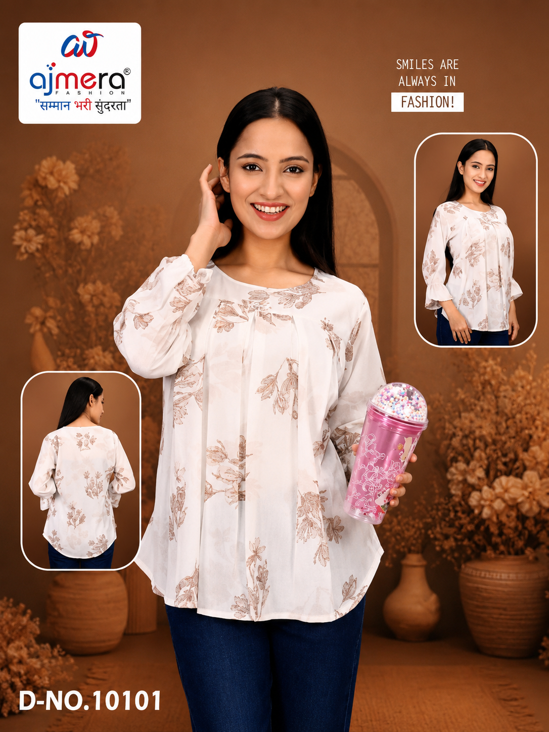 Ajmera Women’s Cream Floral Printed Flared Top