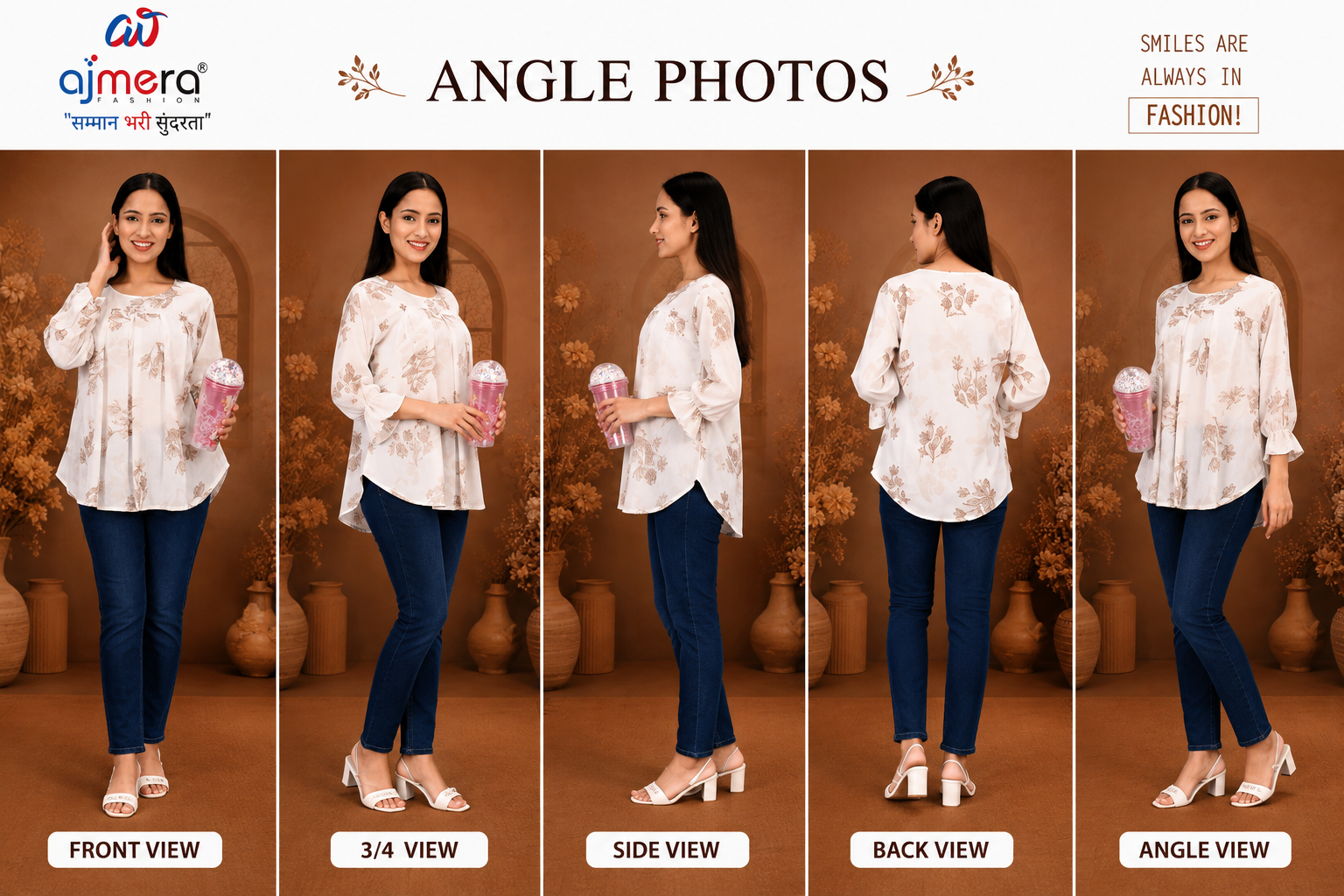 Ajmera Women’s Cream Floral Printed Flared Top - Image 2