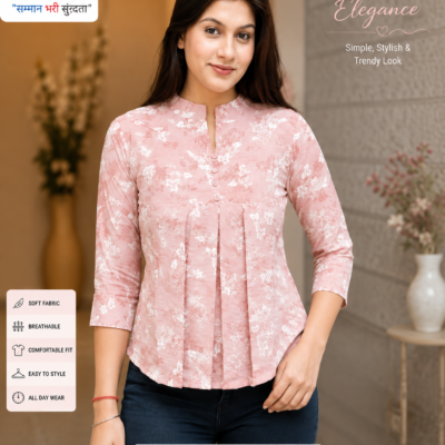 Ajmera Women’s Pink Floral Printed Flared Top
