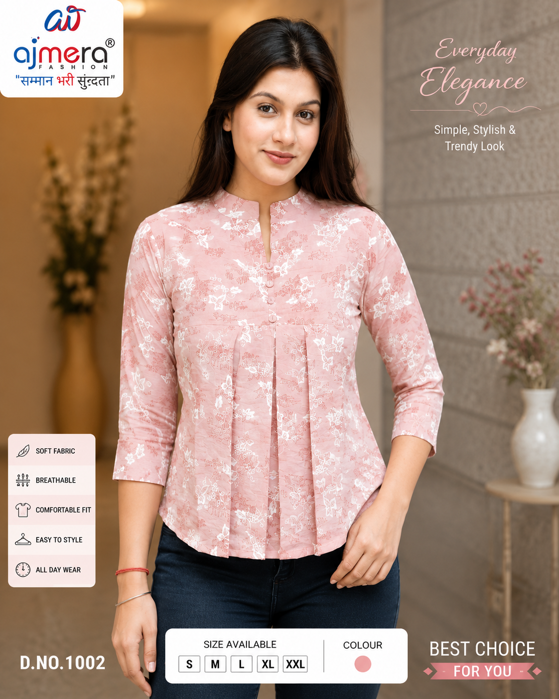 Ajmera Women’s Pink Floral Printed Flared Top
