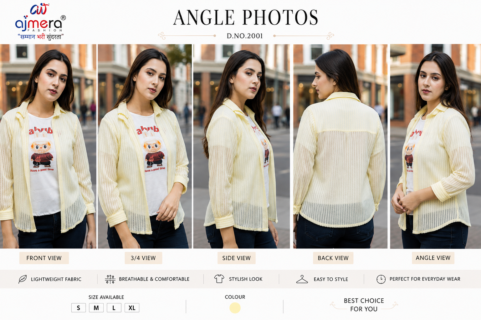 Ajmera Women’s Light Yellow Ribbed Open Front Shirt - Image 2