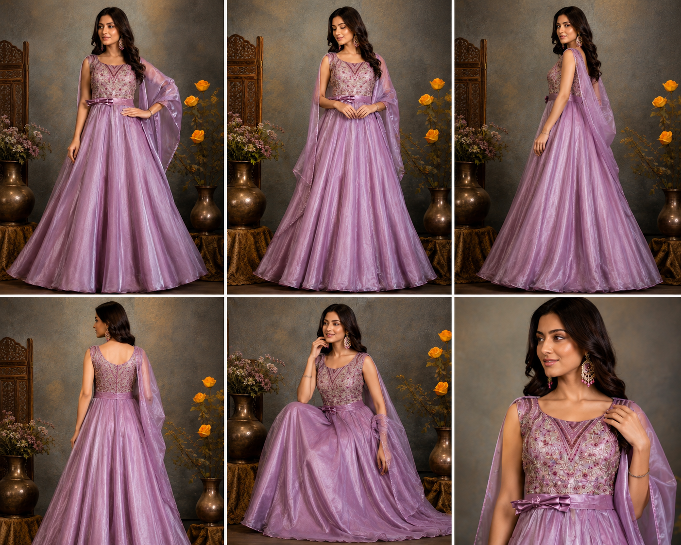Lavender Shimmer Embroidered Anarkali Gown with Dupatta - Image 2