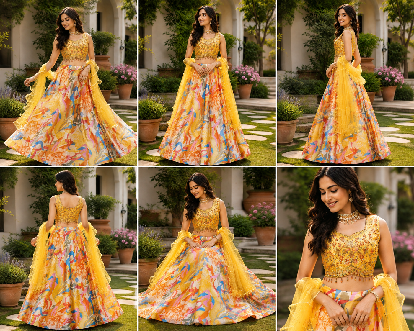 Yellow Multicolor Printed Lehenga with Embroidered Blouse & Ruffled Dupatta - Image 2