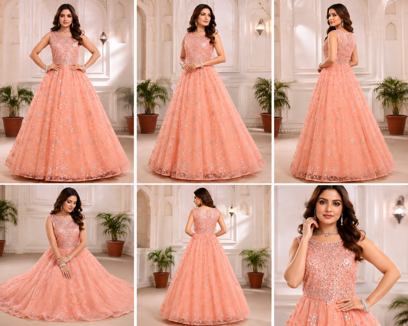 Peach Coral Embroidered Designer Anarkali Gown - Image 2