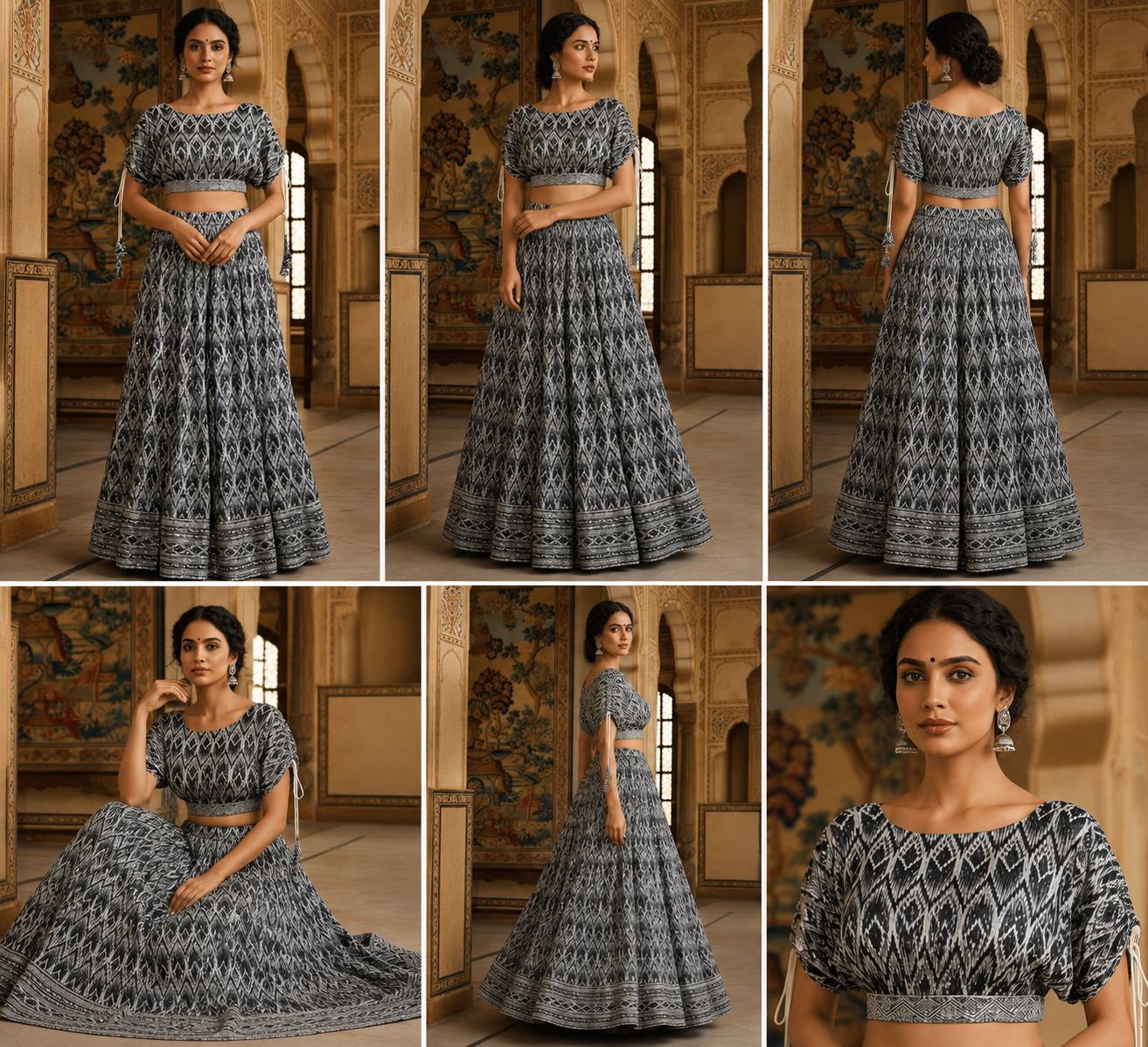 Black & White Ikat Printed Designer Lehenga Set - Image 2