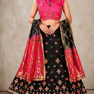 Magenta & Black Embroidered Designer Lehenga Set