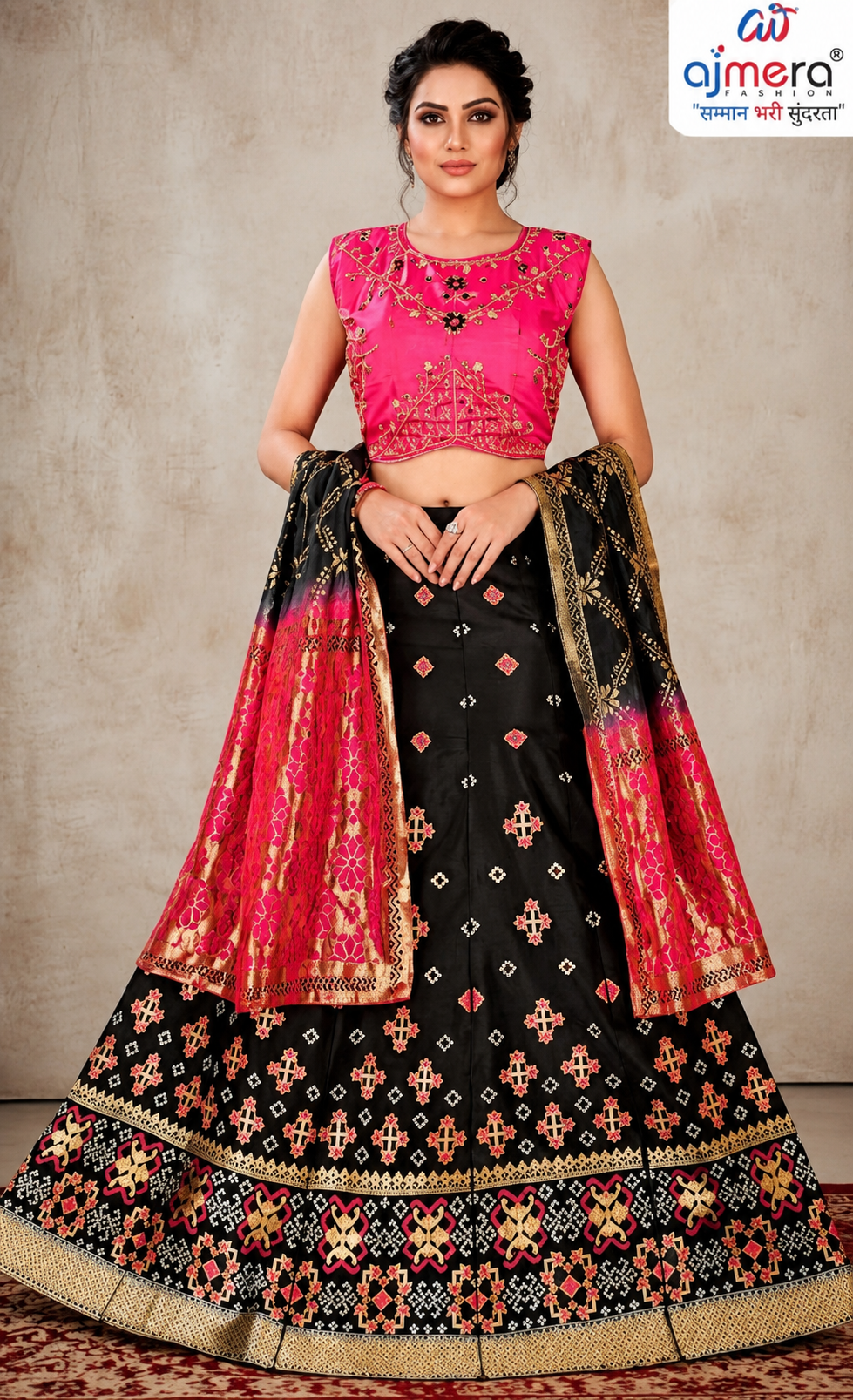 Magenta & Black Embroidered Designer Lehenga Set