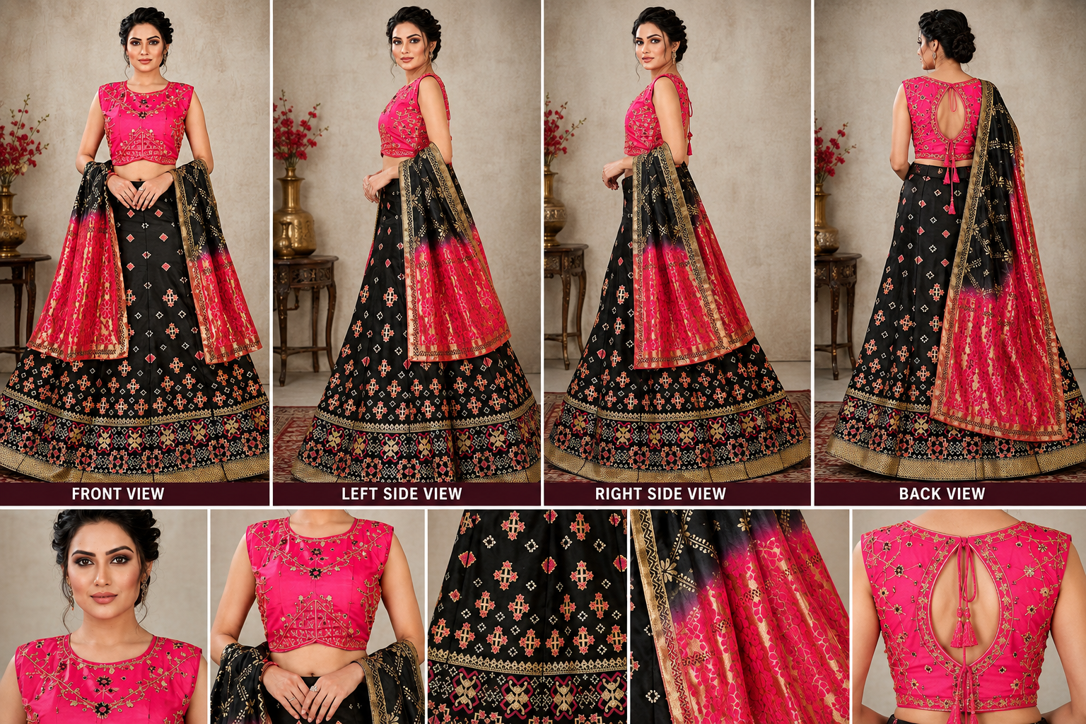Magenta & Black Embroidered Designer Lehenga Set - Image 2