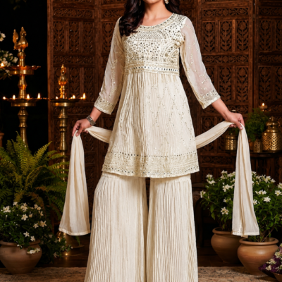 Ivory Embroidered Sharara Suit Set