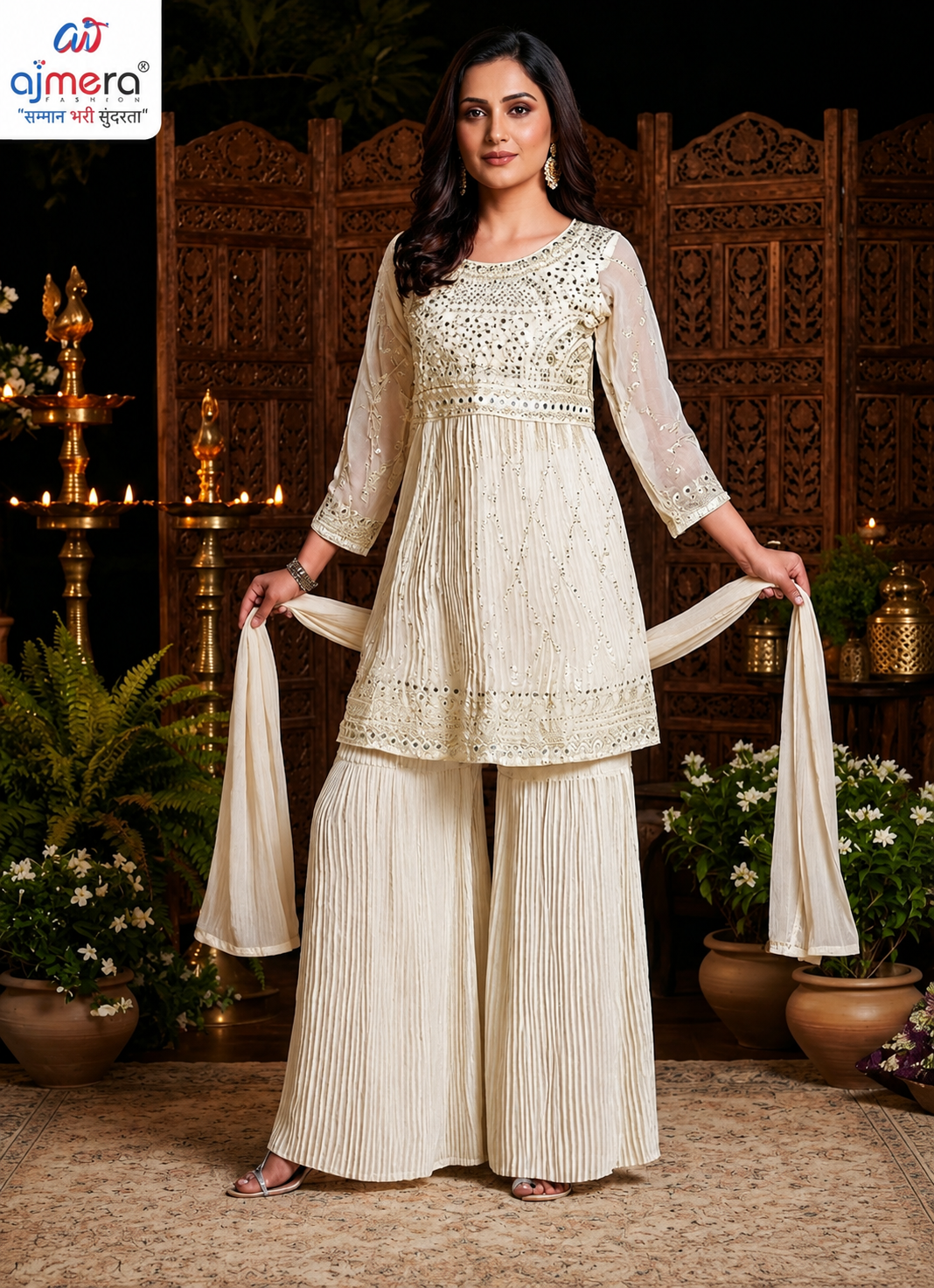 Ivory Embroidered Sharara Suit Set