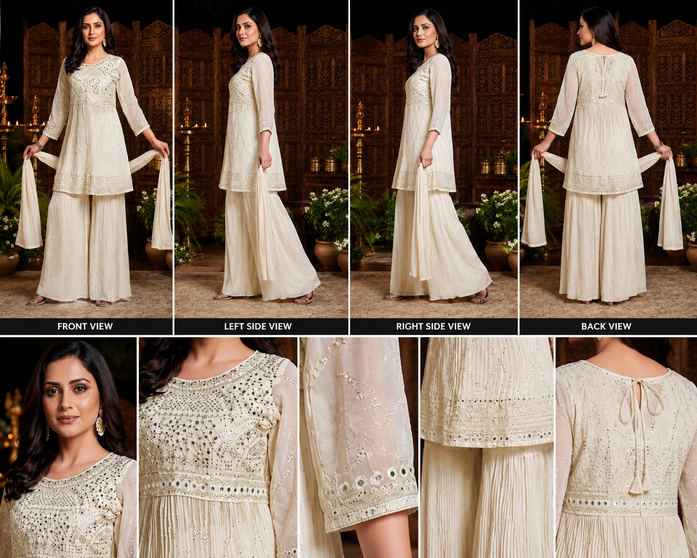 Ivory Embroidered Sharara Suit Set - Image 2
