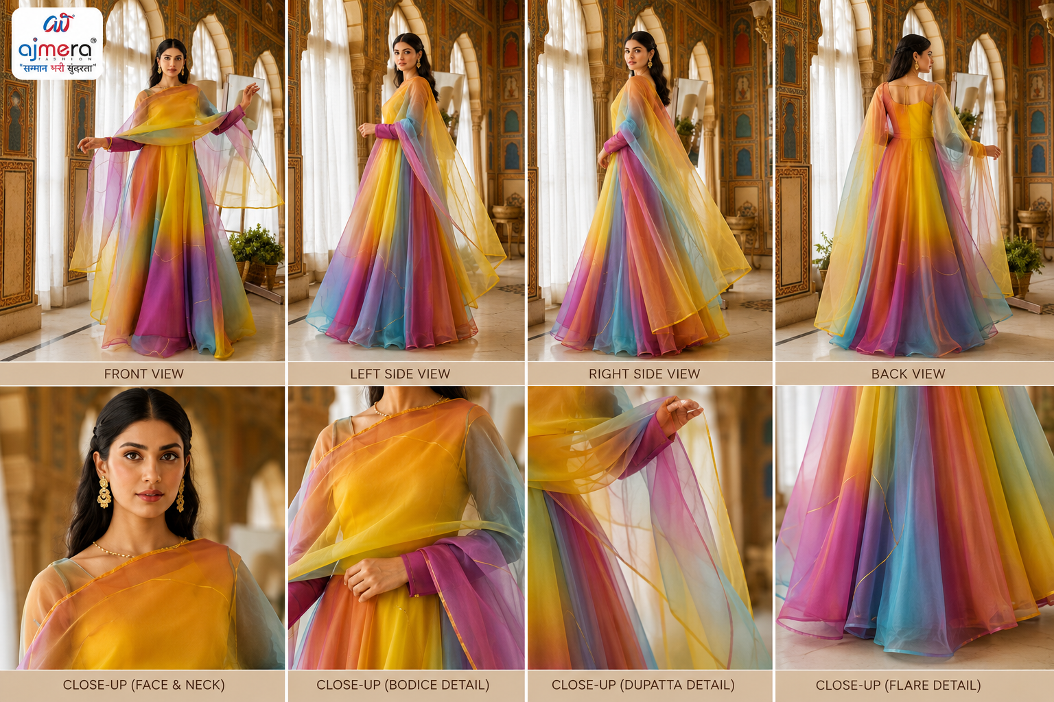 Multicolor Ombre Anarkali Gown with Sheer Dupatta - Image 2