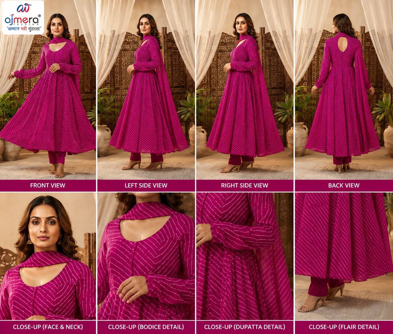 Magenta Pink Printed Anarkali Suit Set with Dupatta - Image 2