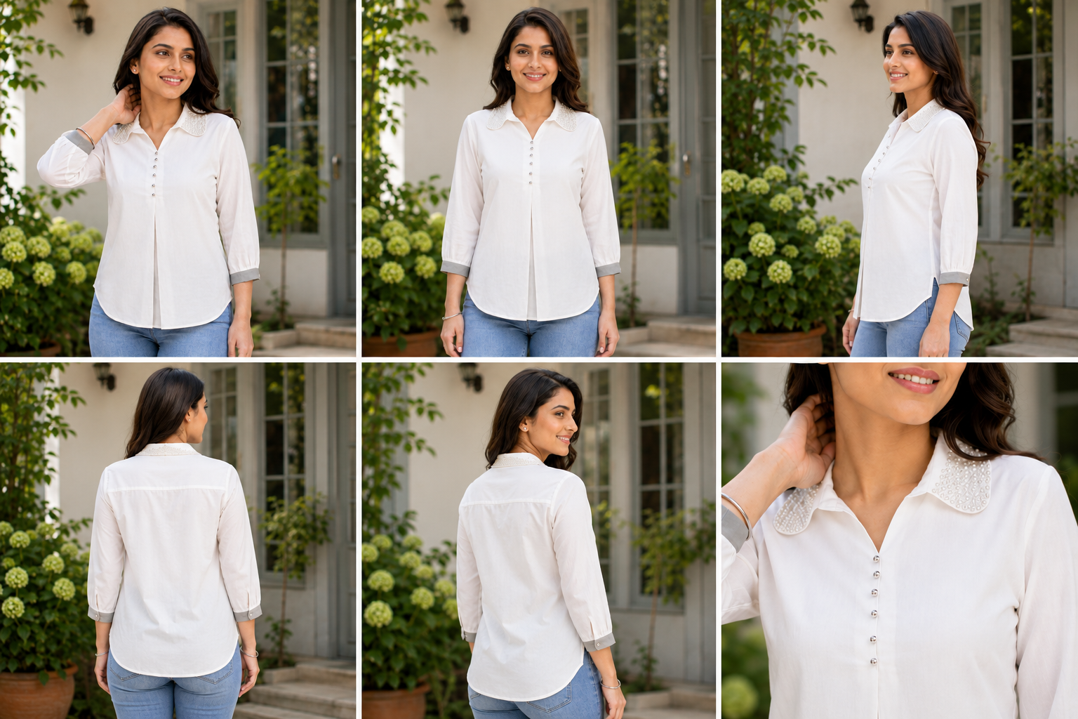 Ajmera Fashion Women’s White Pearl Collar Full Sleeve Shirt - Image 2