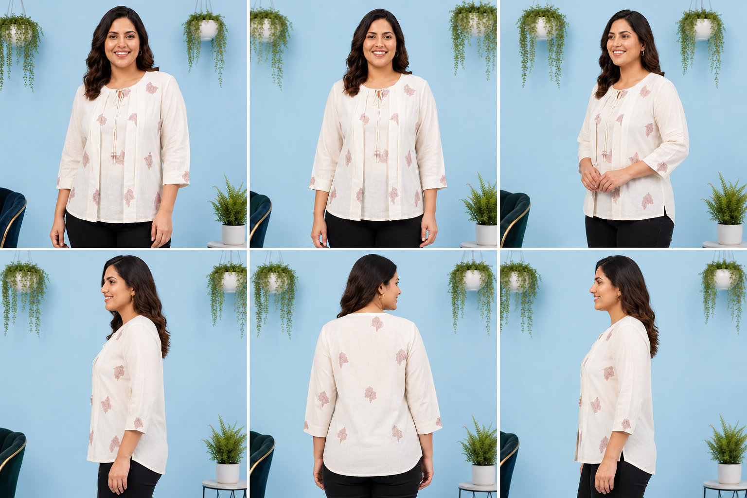 Ajmera Fashion Women’s Cream Printed Tie-Neck Blouse - Image 2