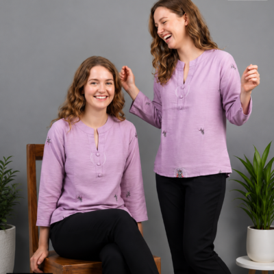 Ajmera Fashion Women’s Lavender Embroidered Long Sleeve Top