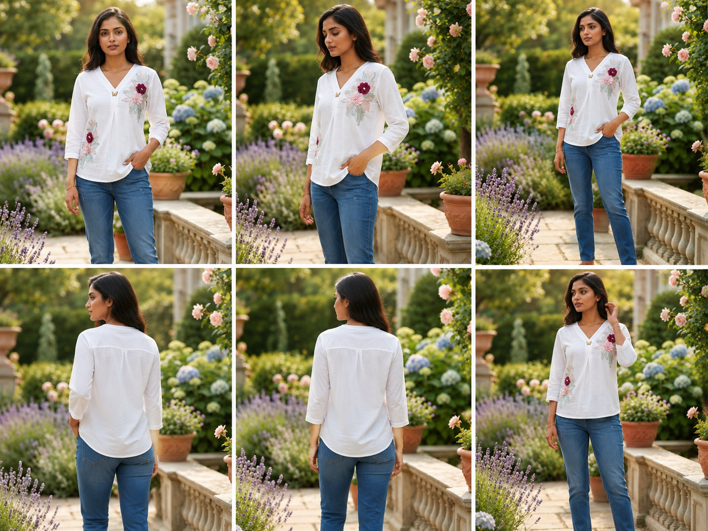Ajmera Fashion Women’s White Floral Embroidered V-Neck Top - Image 2