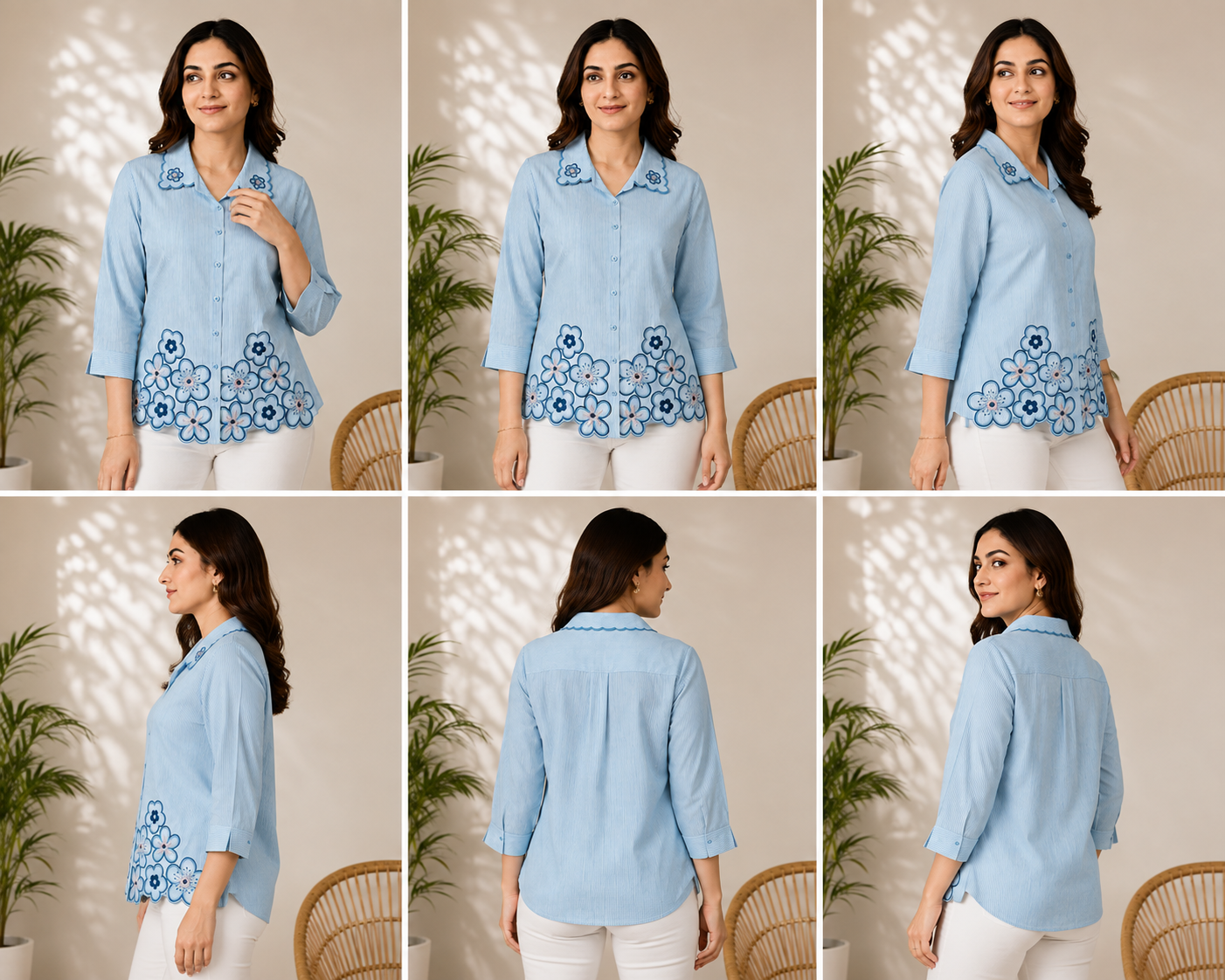 Ajmera Fashion Women’s Sky Blue Floral Embroidered Shirt - Image 2