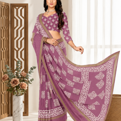Mauve Purple Floral Printed Saree with Designer Border